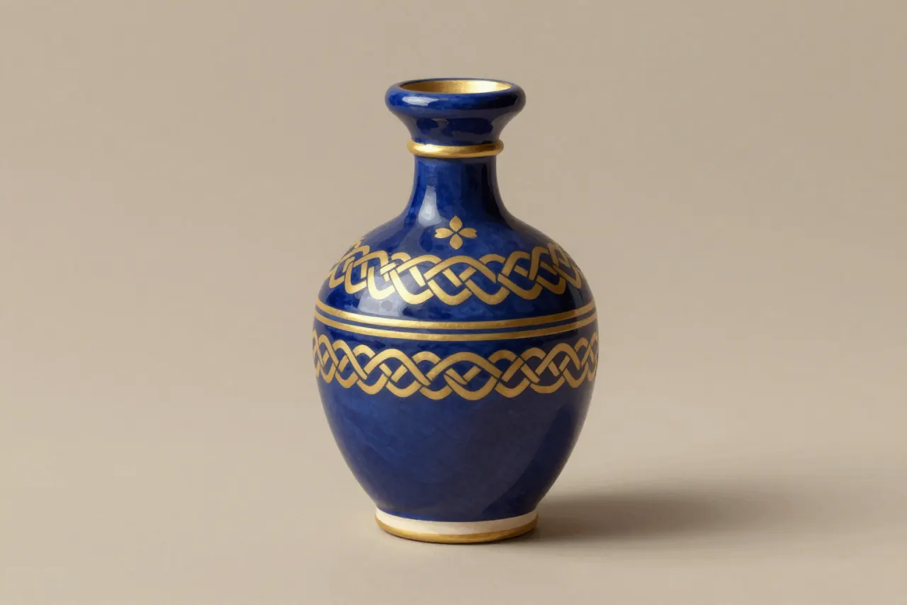 صورة توضيحية مولّدة بالذكاء الاصطناعي لـقارورة عطر مملوكي. المشهد توضيحي ولا يمثل صورة فوتوغرافية للأصل.