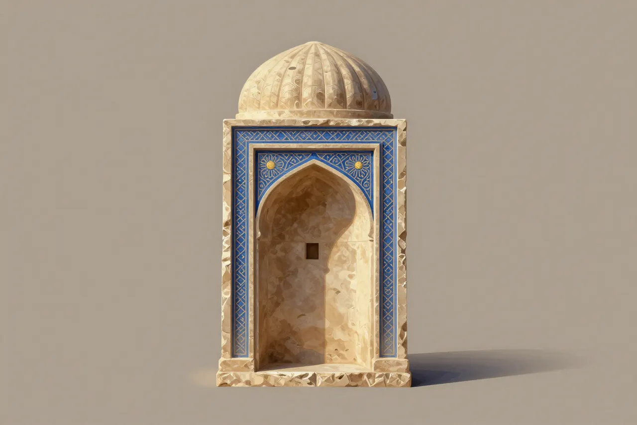 صورة توضيحية مولّدة بالذكاء الاصطناعي لـمحراب أيوبي. المشهد توضيحي ولا يمثل صورة فوتوغرافية للأصل.