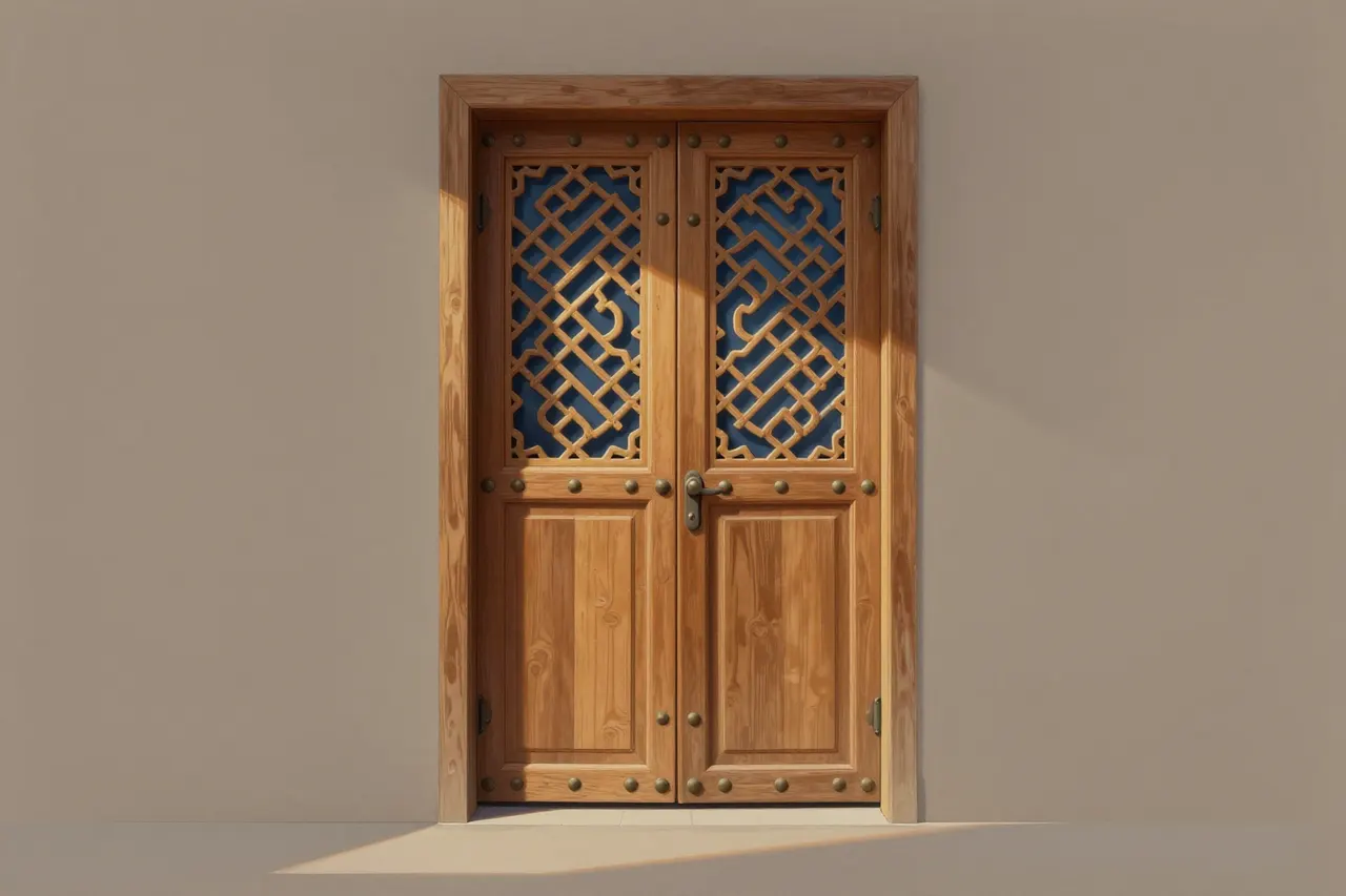 صورة توضيحية مولّدة بالذكاء الاصطناعي لـباب مسمّر مينغ وهوي. المشهد توضيحي ولا يمثل صورة فوتوغرافية للأصل.