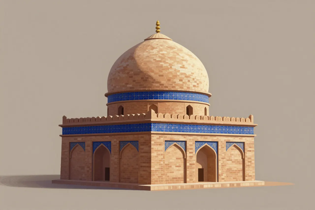 صورة توضيحية مولّدة بالذكاء الاصطناعي لـقبة ضريح سلطنة دلهي. المشهد توضيحي ولا يمثل صورة فوتوغرافية للأصل.