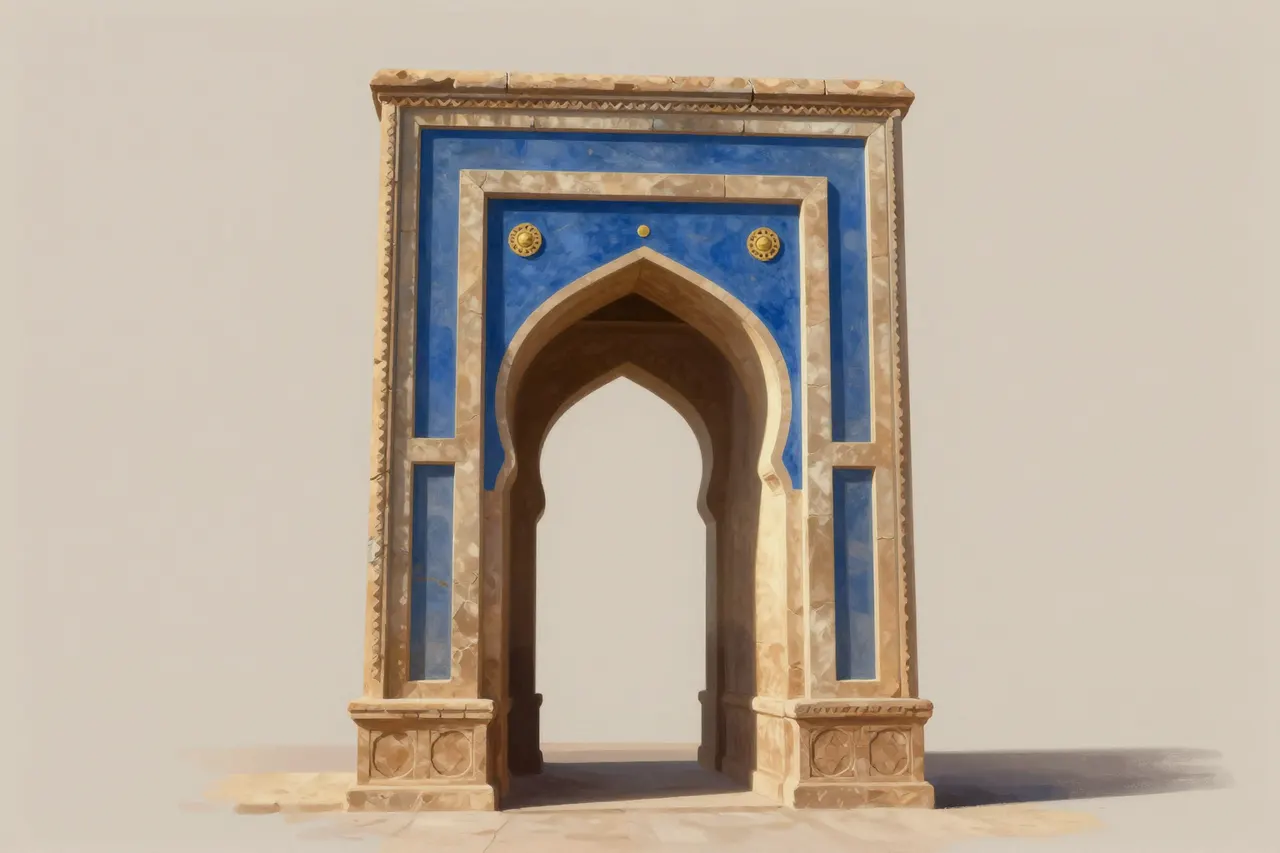 صورة توضيحية مولّدة بالذكاء الاصطناعي لـبوابة الخان بنغالي. المشهد توضيحي ولا يمثل صورة فوتوغرافية للأصل.
