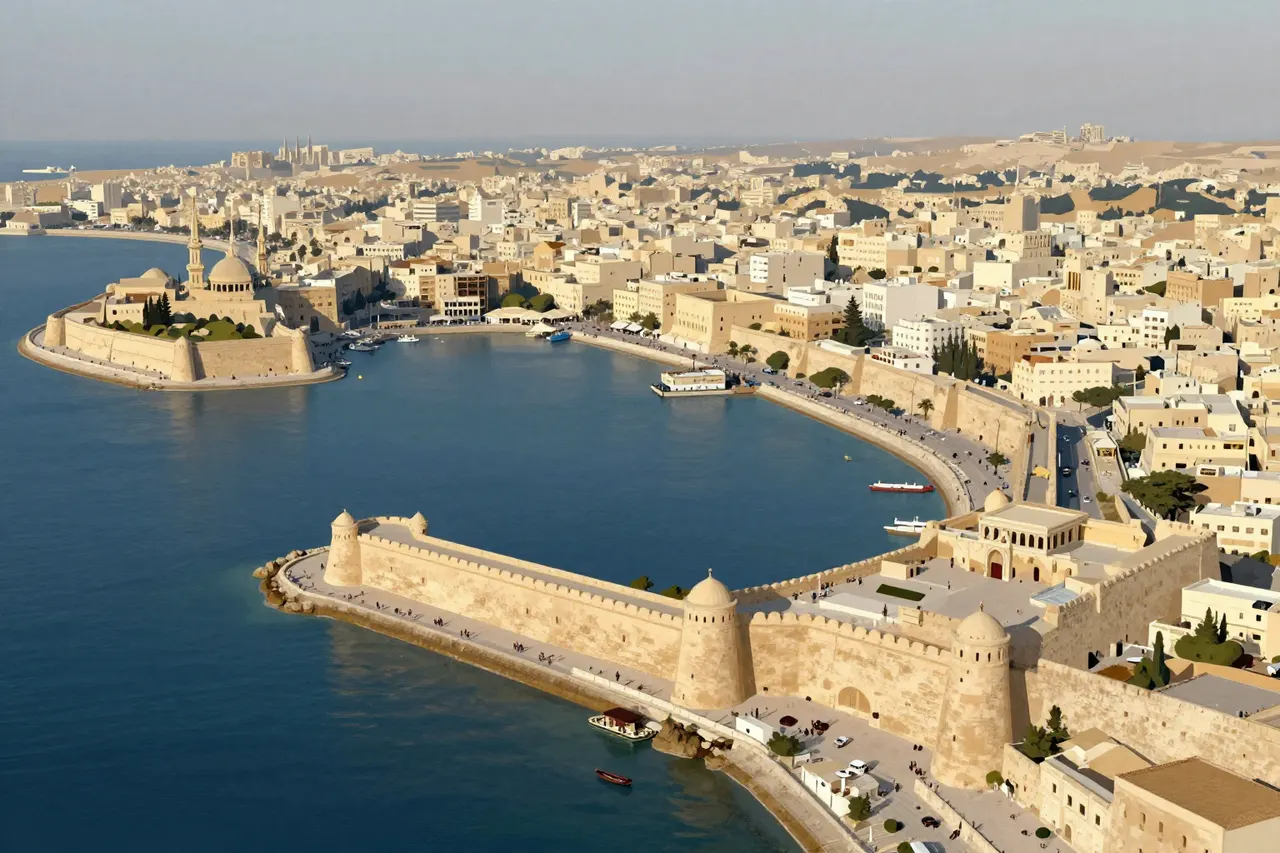 صورة توضيحية مولّدة بالذكاء الاصطناعي لـالإسكندرية. المشهد توضيحي ولا يمثل صورة فوتوغرافية للأصل.