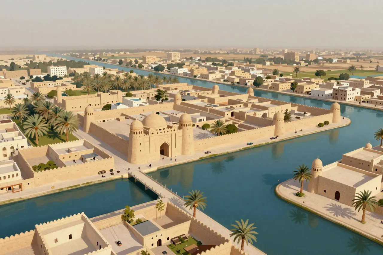 صورة توضيحية مولّدة بالذكاء الاصطناعي لـالبصرة. المشهد توضيحي ولا يمثل صورة فوتوغرافية للأصل.