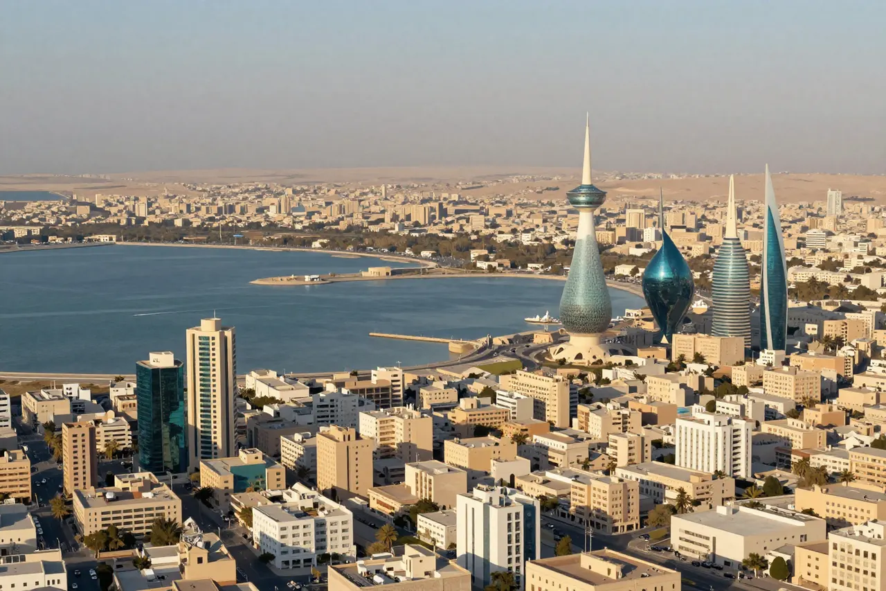 صورة توضيحية مولّدة بالذكاء الاصطناعي لـمدينة الكويت. المشهد توضيحي ولا يمثل صورة فوتوغرافية للأصل.