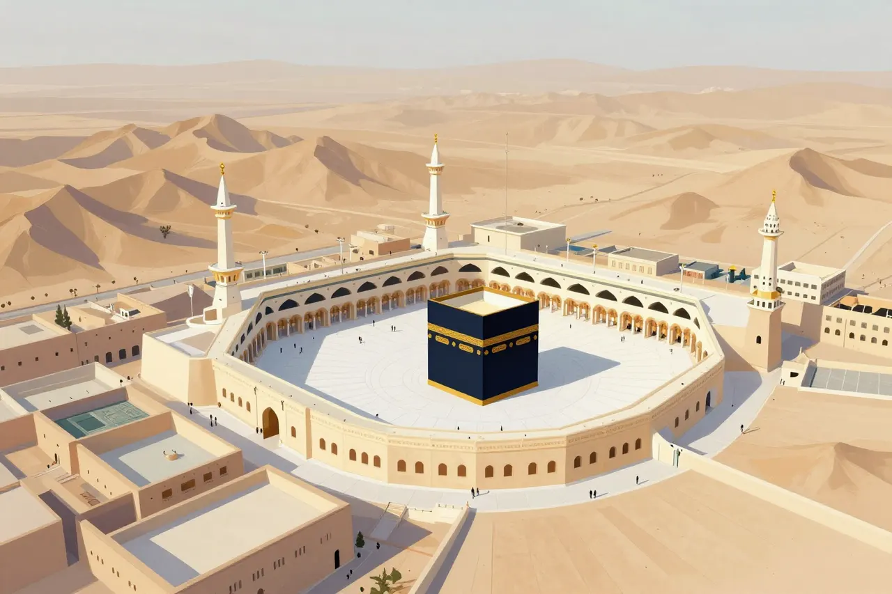 صورة توضيحية مولّدة بالذكاء الاصطناعي لـمكة المكرمة. المشهد توضيحي ولا يمثل صورة فوتوغرافية للأصل.