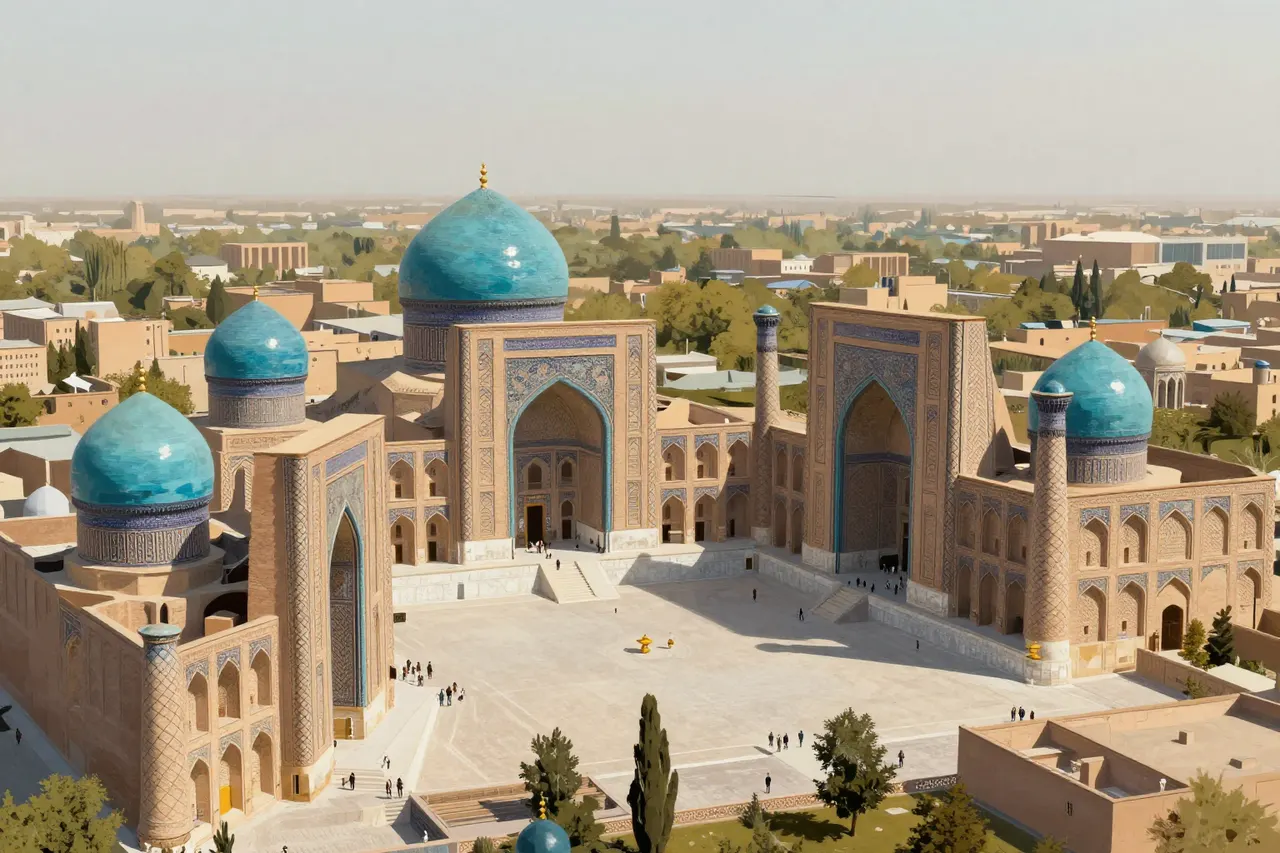صورة توضيحية مولّدة بالذكاء الاصطناعي لـسمرقند. المشهد توضيحي ولا يمثل صورة فوتوغرافية للأصل.