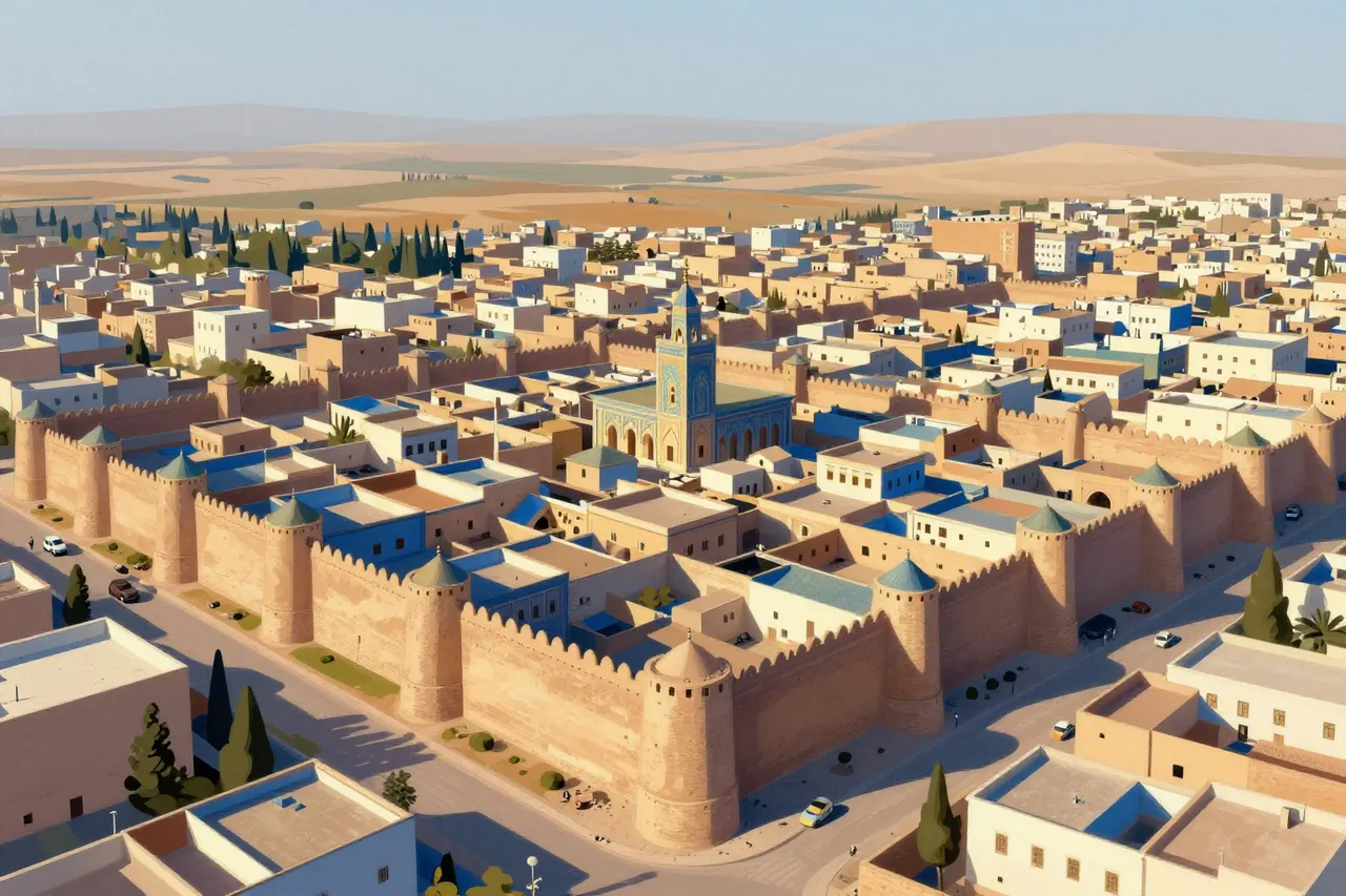 صورة توضيحية مولّدة بالذكاء الاصطناعي لـتلمسان. المشهد توضيحي ولا يمثل صورة فوتوغرافية للأصل.