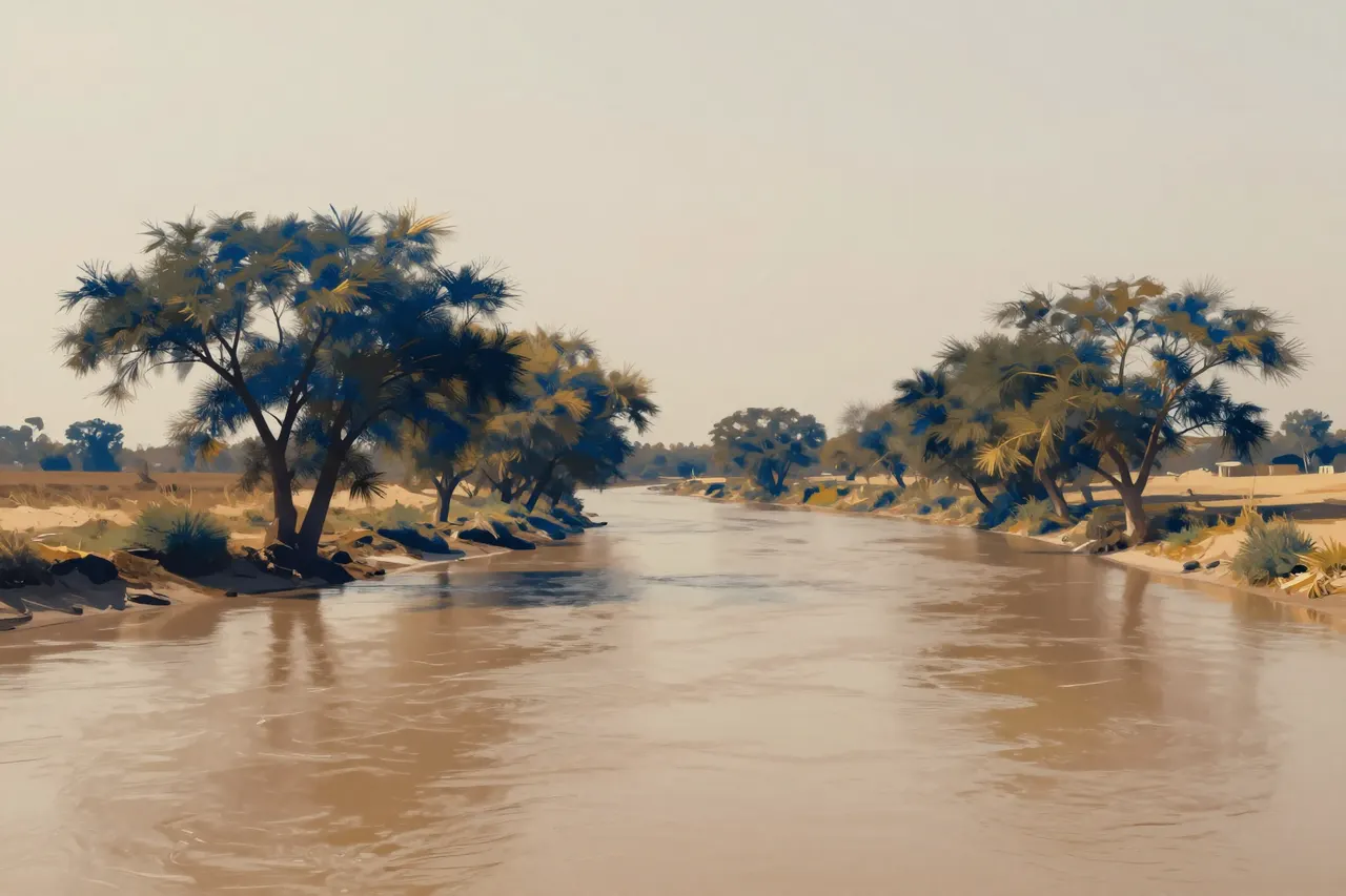صورة توضيحية مولّدة بالذكاء الاصطناعي لـسهل نهر السند. المشهد توضيحي ولا يمثل صورة فوتوغرافية للأصل.