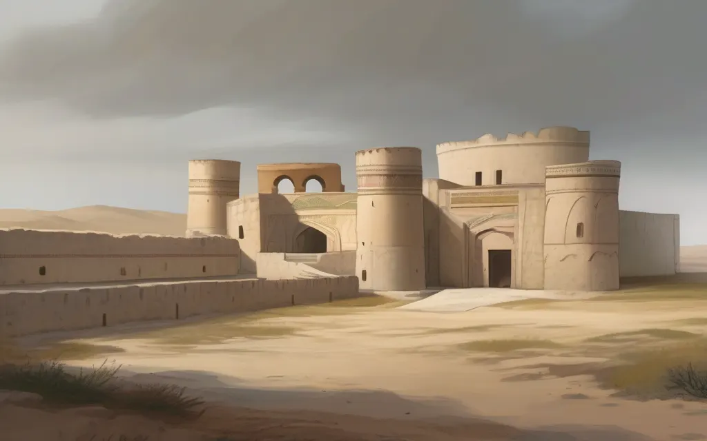 Illustration of the setting of: The Fall of Qaliqala, 133, and its Rebuilding (no people shown)