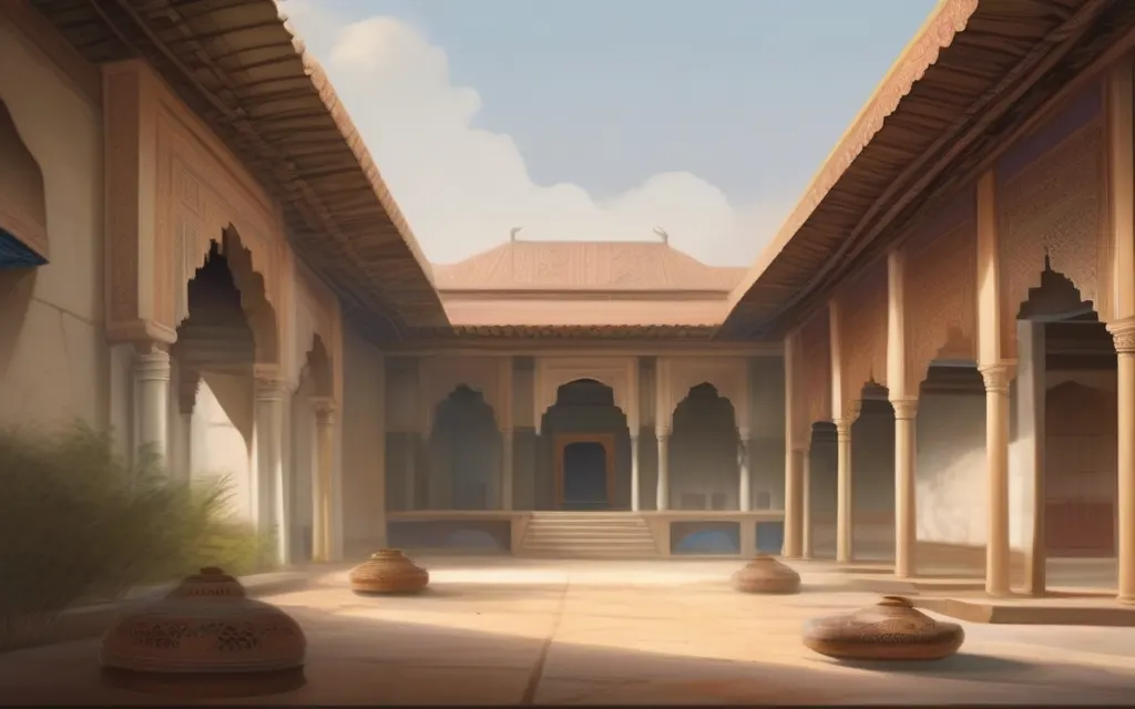 Illustration of the setting of: Ibn Battuta named envoy to China (no people shown)